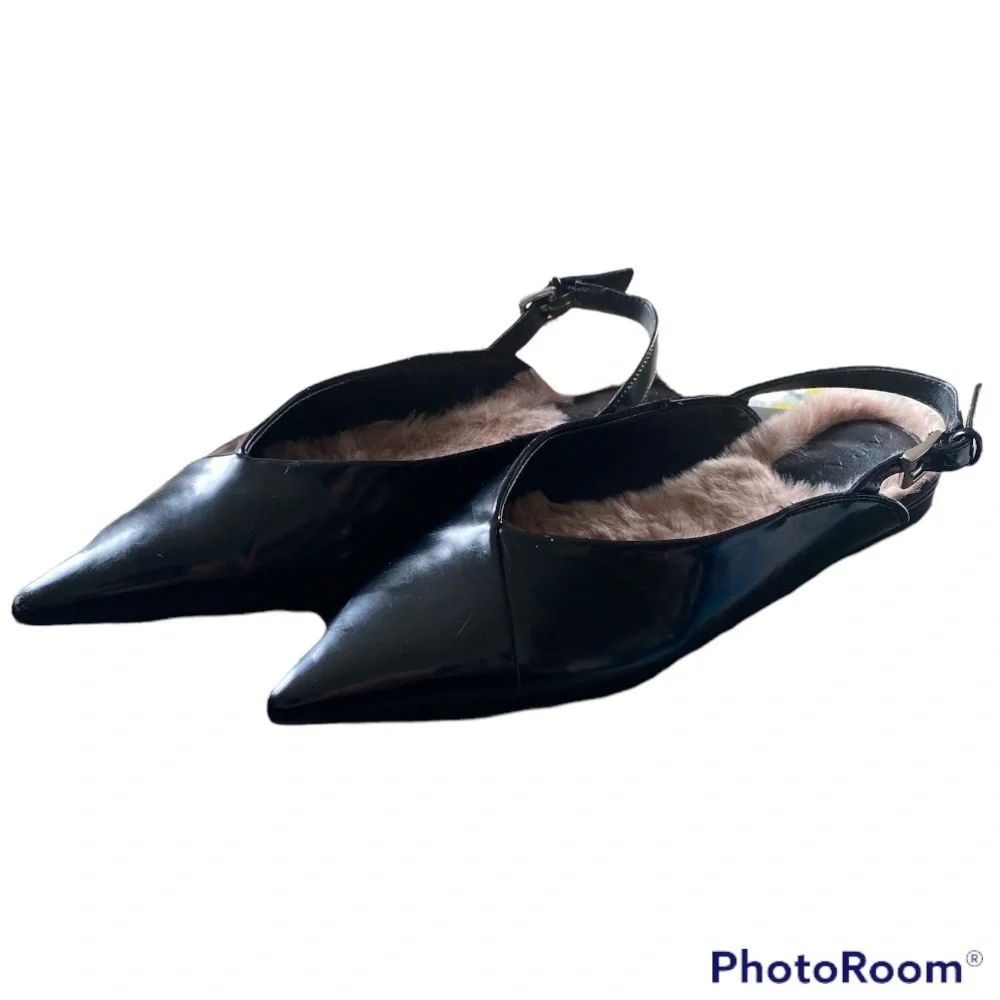 Zara Faux Fur Slingback Ballerina Flats Size 36 US 5.5-6
